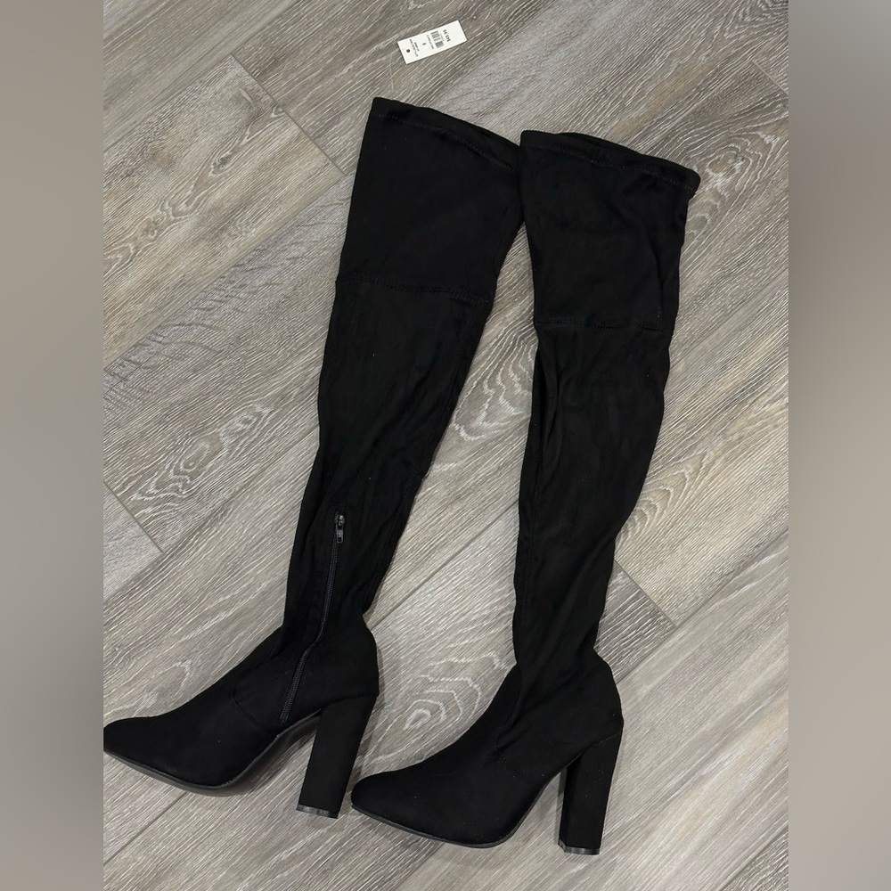 Knee high faux suede boots